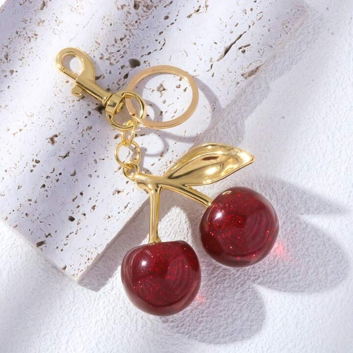 1pc Chic Cherry Keychain With Sparkling Resin Pendant - Alloy, Customizable C-Hook Closure For Women's Wallets & Bags ,Ideal Gift For Family, Friends, And Couples Valentine's Day Gift Valentines | SHEIN