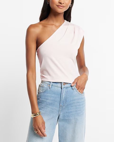 Relaxed Pleated One Shoulder Tailored Tee | Express
