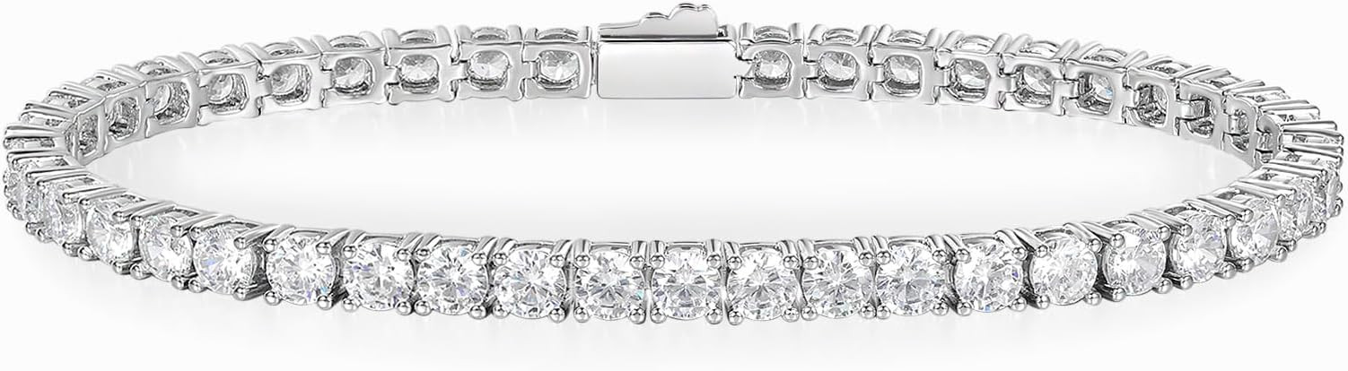 Gemsme 4mm CZ Tennis Bracelet, 18k White Gold Plated 4MM Iced Out Round-Cut Cubic Zirconia Tennis... | Amazon (US)