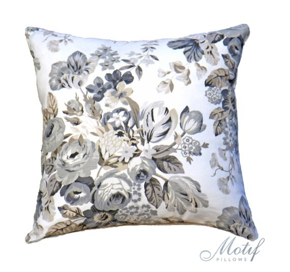 SALE - Floral Pillow Cover - Black Floral Pillow - Grey & Ivory Pillow Cover - Designer Throw Pillow | Etsy (US)