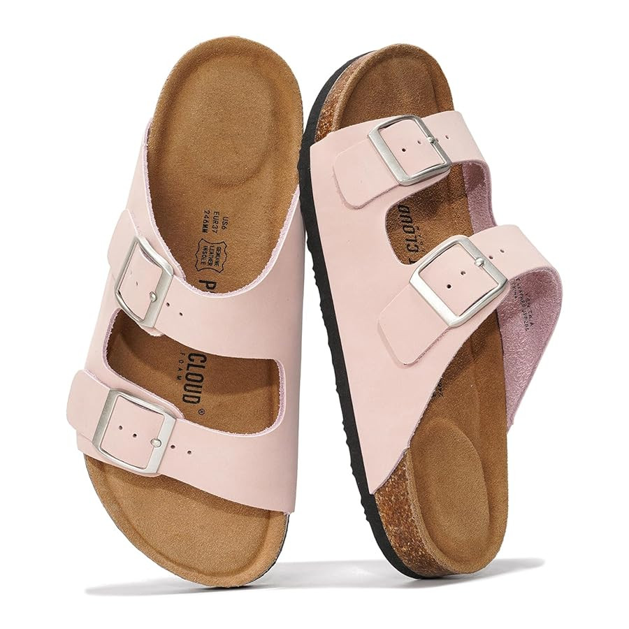 Project Cloud Genuine Leather Flat Sandals Women 2025 Beach Essentials Womens Sandals Memory Foam... | Amazon (US)
