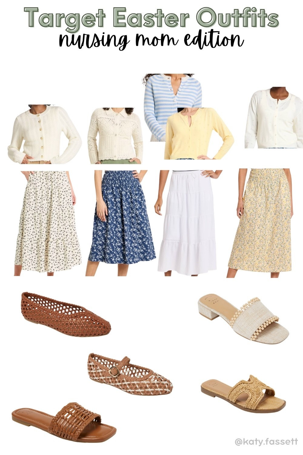 Rounded up some cute spring cardigans and skirts for those of us nursing a baby this Easter, or if you just like separates!! These are all super cute and spring-y!! 😍