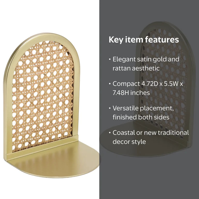 Home Decor Collection Sterling & Noble Home Gold and Natural Rattan Decorative Tabletop Bookends | Walmart (US)