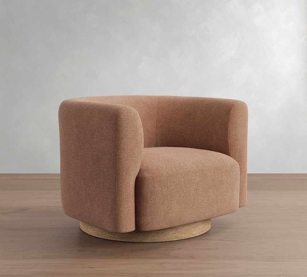 Cole Upholstered Swivel Armchair, Polyester Wrapped Cushions, Rustic Chenille Rosewood | Pottery Barn (US)