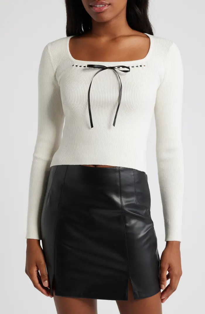 Tie Neck Rib Sweater | Nordstrom