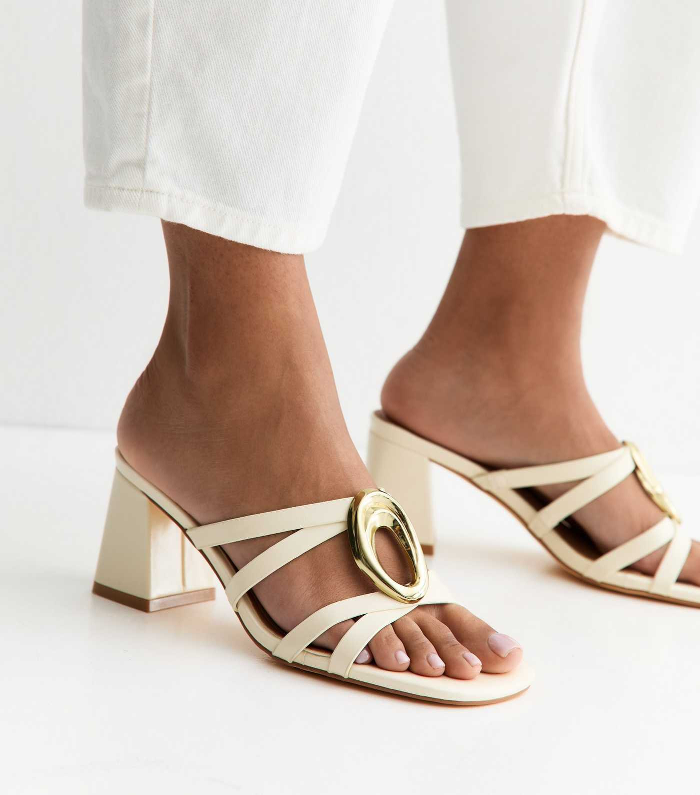Cream Faux Leather Heeled Mule Sandals | New Look | New Look (UK)
