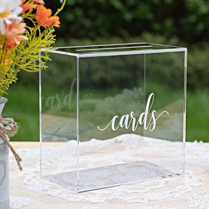 UNIQOOO Elegant Clear Acrylic Wedding Card Box, Large 10x10x5.5 inch | Wedding Receptions Wishing... | Amazon (US)