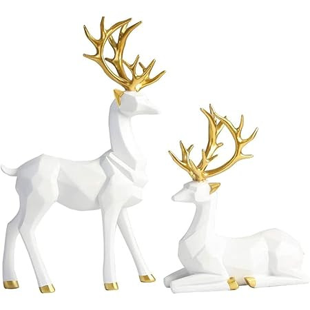 Christmas Reindeer Figurines - 2 PCS Resin Sitting & Standing Deer Figurine Statues for Christmas... | Amazon (US)