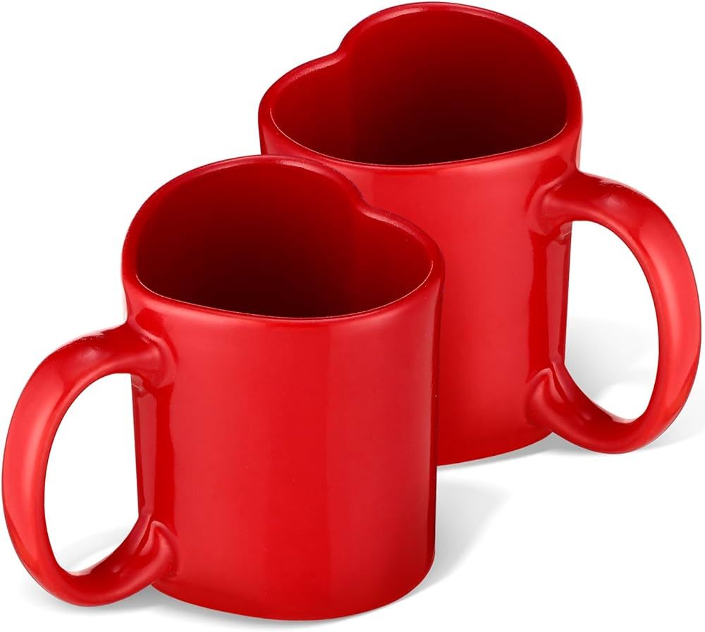 Maxcheck 2 Set Red Heart Shaped Ceramic Mugs Valentine's Day Cute Cup Love Gift for Weddings Birt... | Amazon (US)