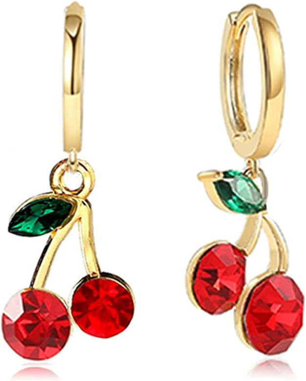 ONLYJUMP Personalized Red Crystal Cherry Fruit Earring Pendant Necklace for Women Girls Creative ... | Amazon (US)