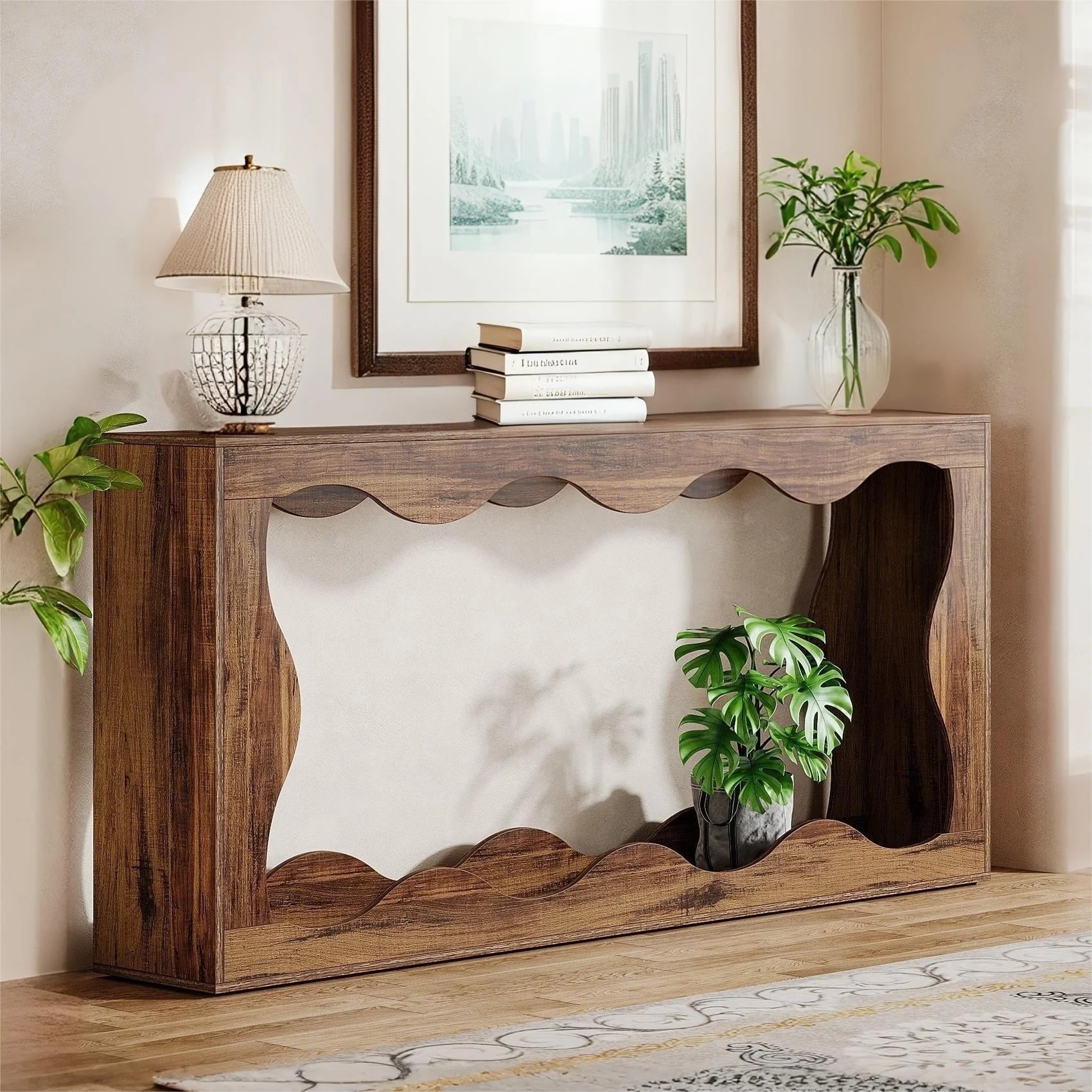 Fnova 63" Long Farmhouse Console Table for Entryway, Wave-Shaped Wood Entryway Table, Sofa Table ... | Walmart (US)