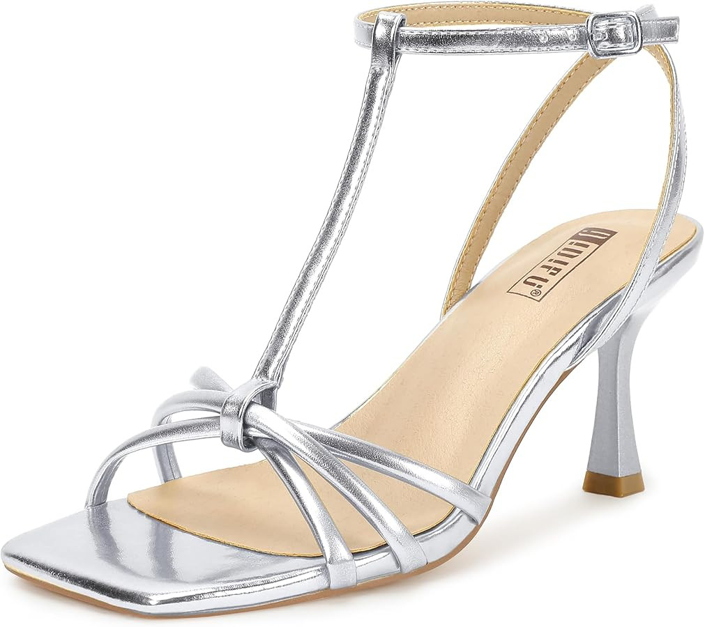 IDIFU IN3 Strappy Heels High Stiletto Heeled Sandals T-Strap Slingback Square Toe Dress Shoes for... | Amazon (US)