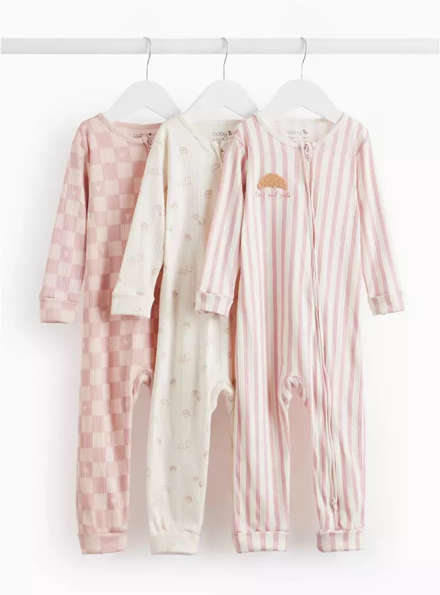 Buy Croissant Print Two-Way Zip Sleepsuit 3 Pack Up to 3 mths | Sleepsuits and pyjamas | Argos | argos.co.uk