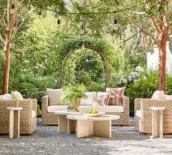 Cayman Concrete &amp; Eucalyptus Round Outdoor Nesting Coffee Table | Pottery Barn (US)