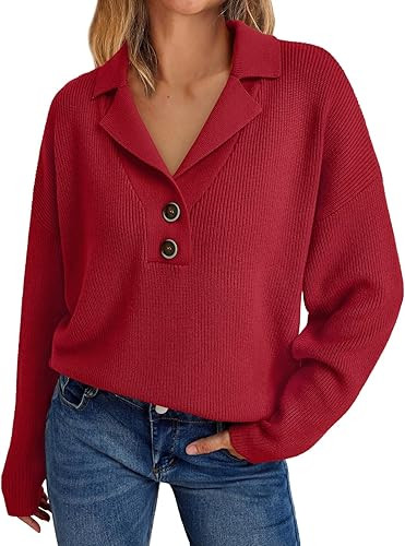 LILLUSORY Womens V Neck Pullover Sweaters Casual Cable Knit Chunky Warm Cute Tops with Collar Pol... | Amazon (US)