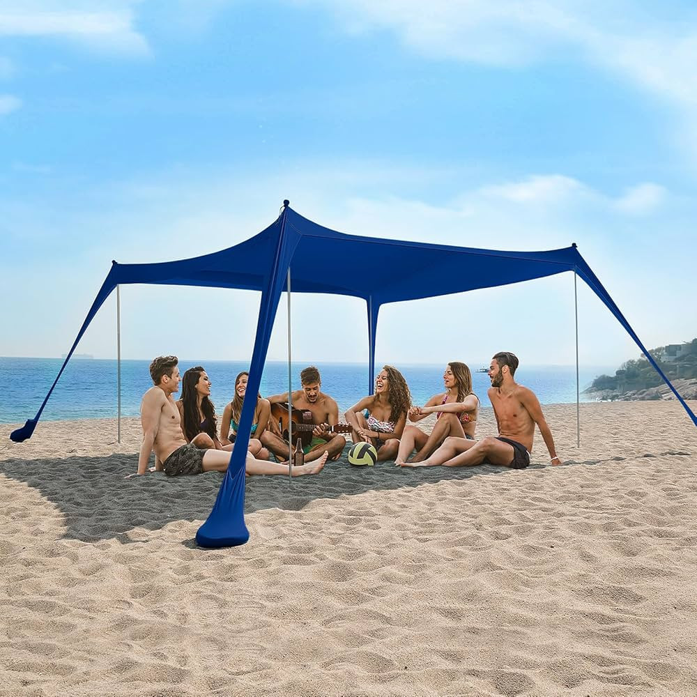 COMMOUDS Beach Tent Canopy with 4 Aluminum Poles, UPF50+ Pop Up Beach Sun Shade, Portable Beach S... | Amazon (US)