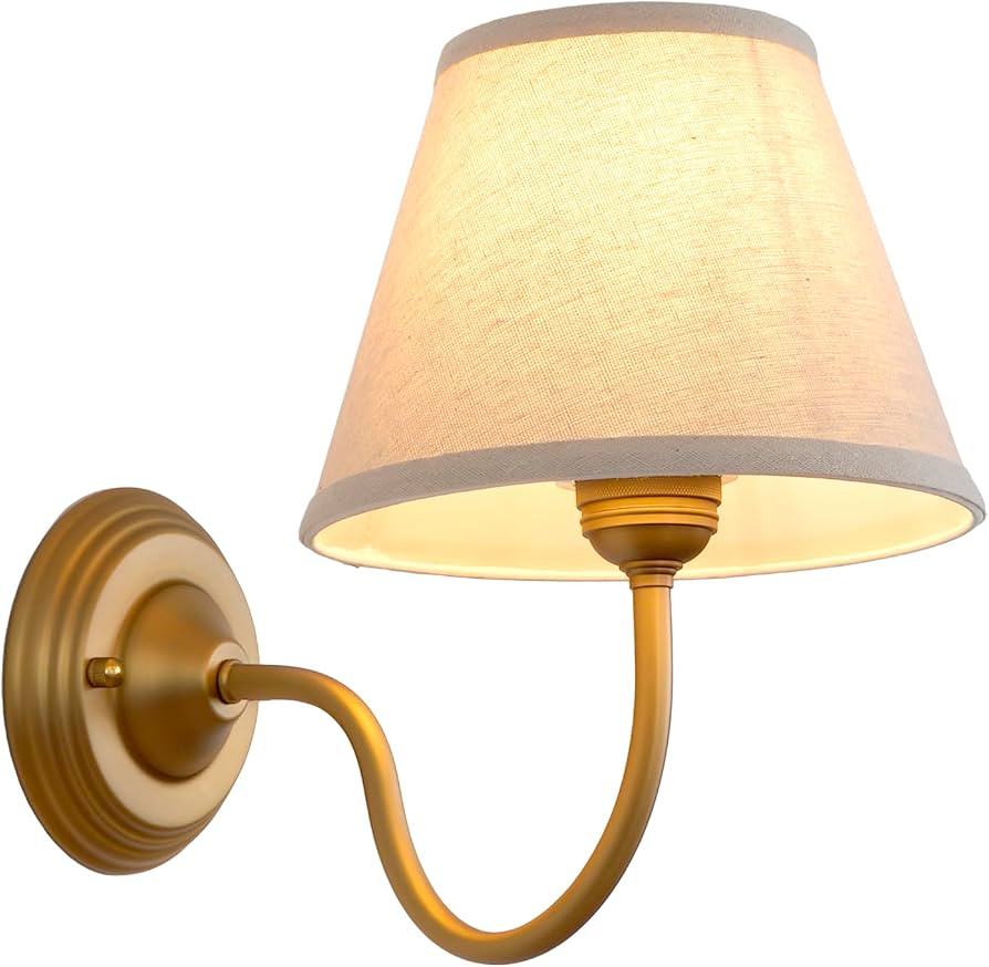 Vintage Curved Arm Fabric Wall Sconce with Linen Cloth Shade, Hardwired Indoor Single Sconce Ligh... | Amazon (US)