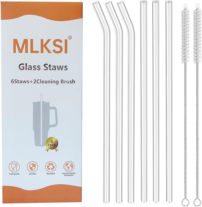 MLKSI Replacement Glass Straws for Stanley Cup Accessories, 6 Pack Reusable Straws with Cleaning ... | Amazon (US)