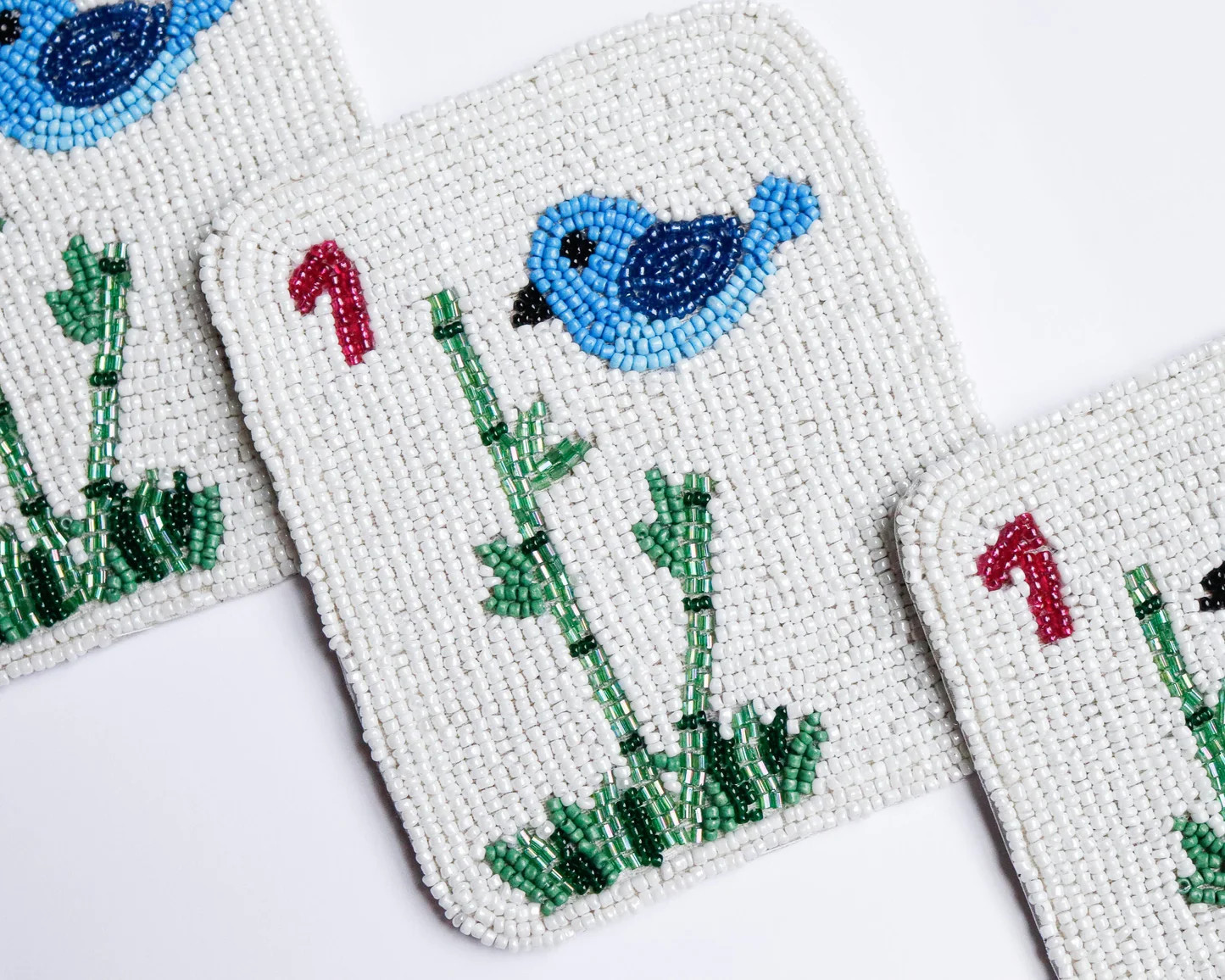 Hand Beaded Bird Bam Mahjong Tile Coasters | Jones & Daughters