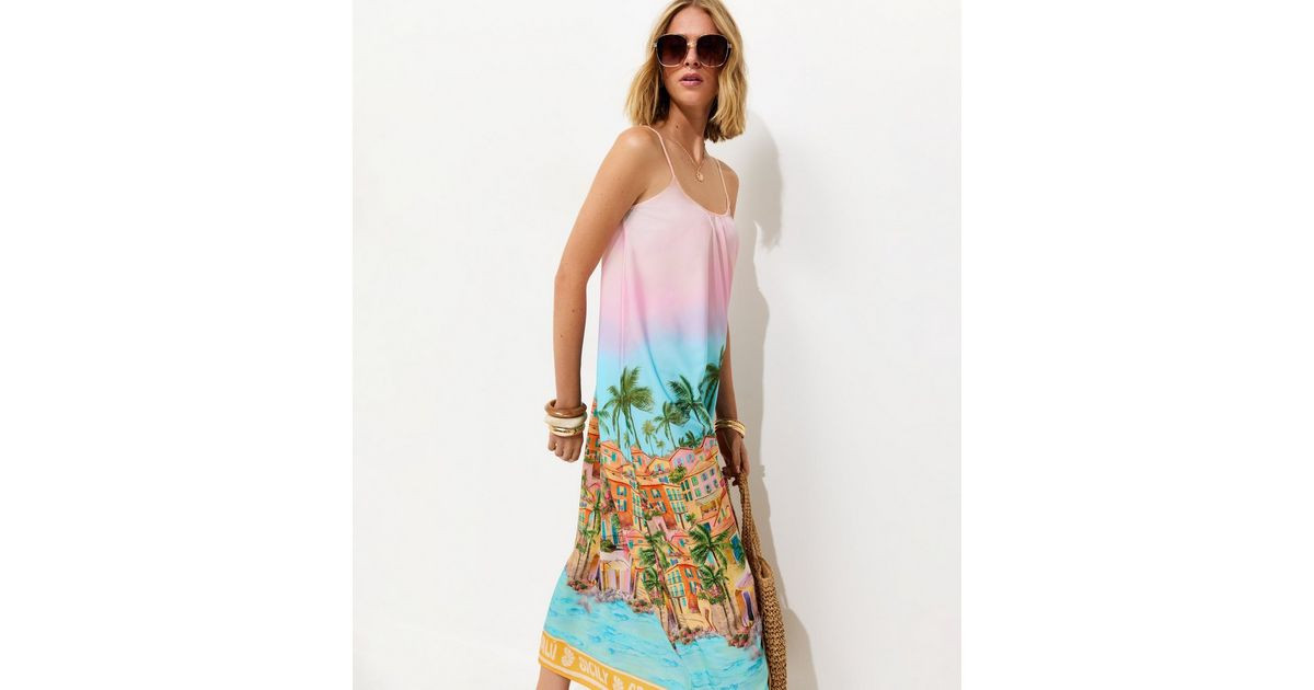 Women's Pink Sicily Print Strapppy Midi Dress New Look | New Look (UK)