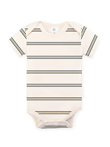 Colored Organics - Organic Cotton Baby Bodysuit - Short Sleeve Infant One Piece - Oak Stripe/Harbor + Tan - 0-3M | Amazon (US)