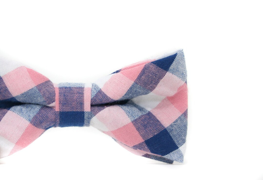 Navy and Pink Plaid Bow Tie --- PERFECT for Ring Bearer or Page Boy Outfit, Cake Smash, 1st Birth... | Etsy (US)