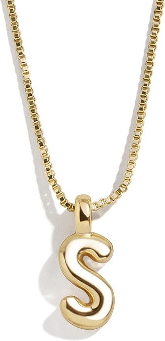 BaubleBar Gwen Mini Bubble Initial Necklace - Gold-Plated Bubble Letter Pendant, 17 Inch Chain wi... | Amazon (US)