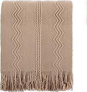BATTILO HOME Tan Throw Blanket for Bed, Boho Decorative Throw Blanket for Couch, Taupe Throw Blan... | Amazon (US)