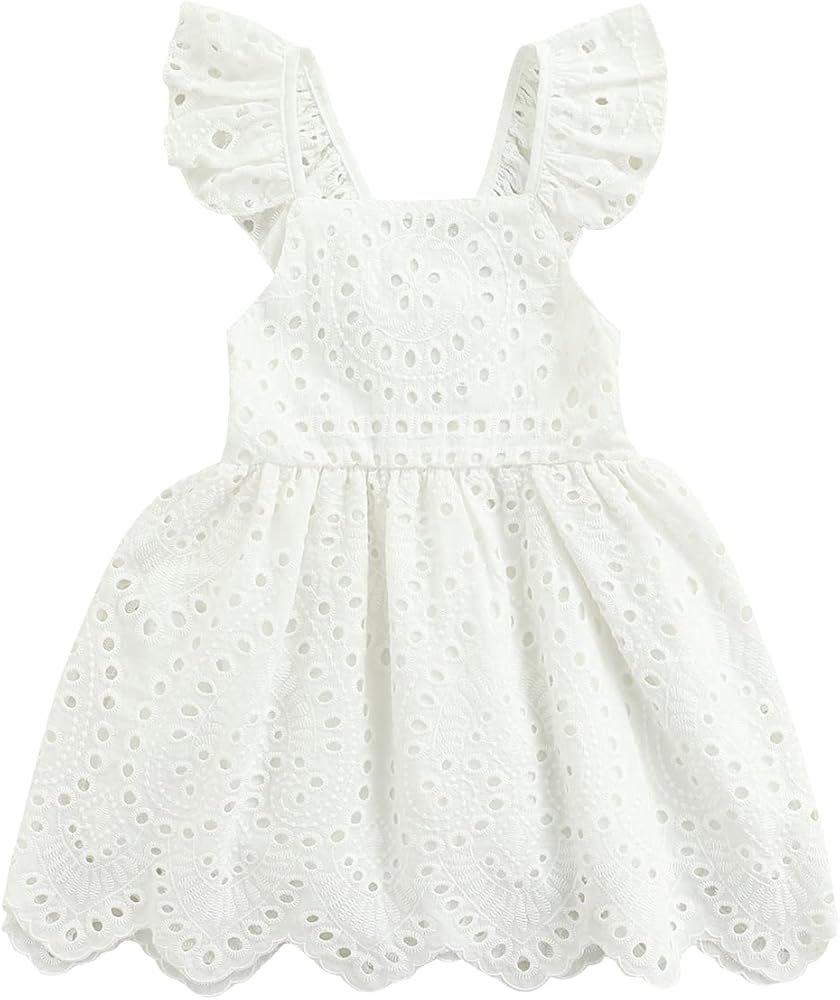 Kids Toddler Little Girl Sleeveless Lace Dress Ruffle Backless Hollow Out Summer Sundress | Amazon (US)
