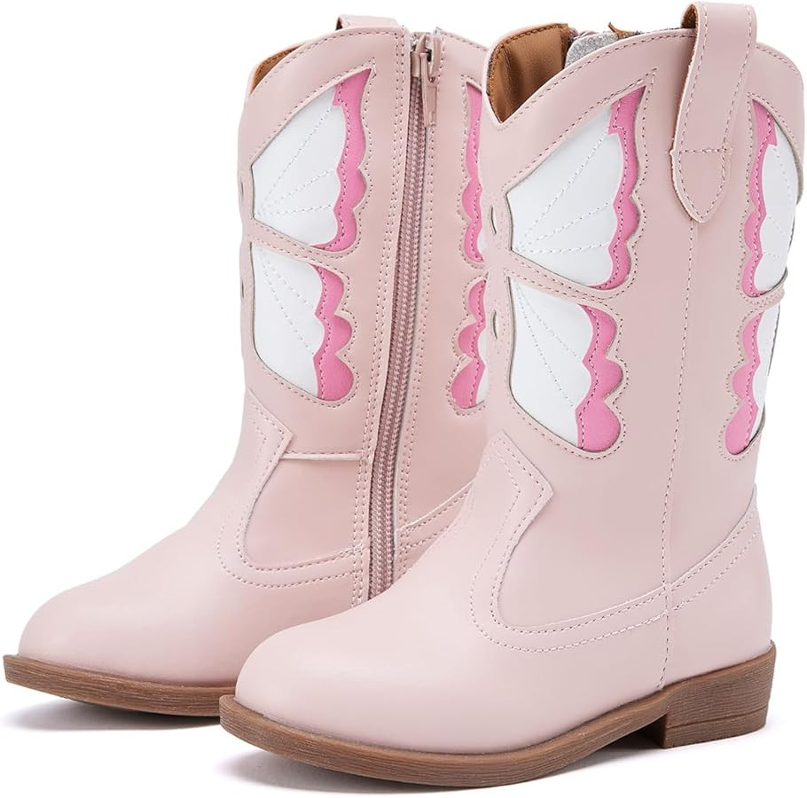 BMCiTYBM Toddler Little Girls Cowboy Cowgirl Boots Kids Pointed Toe Western Boots Mid Calf Side Z... | Amazon (US)