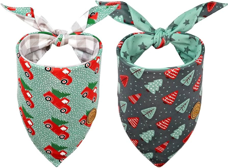 CROWNED BEAUTY Christmas Dog Bandanas Reversible Large 2 Pack, Truck & Pine Set, Adjustable Trian... | Amazon (US)