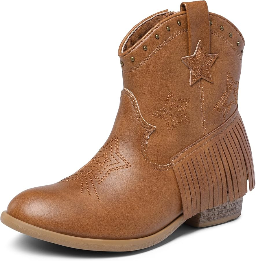 DREAM PAIRS Girls Cowgirl Cowboy Ankle Western Boots Side Zipper Riding Shoes with Tassel Little ... | Amazon (US)