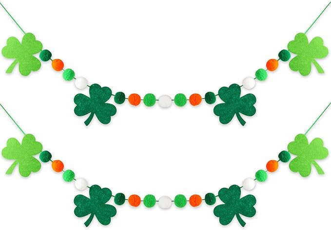2 Pcs St Patrick's Day Felt Ball Garlands with Shamrock - St. Patrick's Day Decorations - Green D... | Amazon (US)