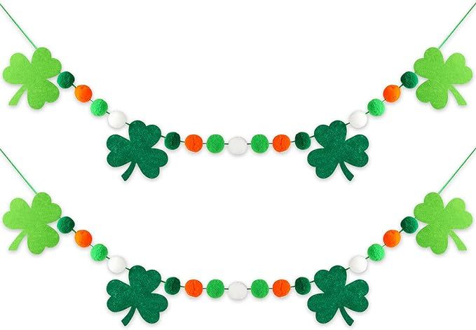 2 Pcs St Patrick's Day Felt Ball Garlands with Shamrock - St. Patrick's Day Decorations - Green D... | Amazon (US)