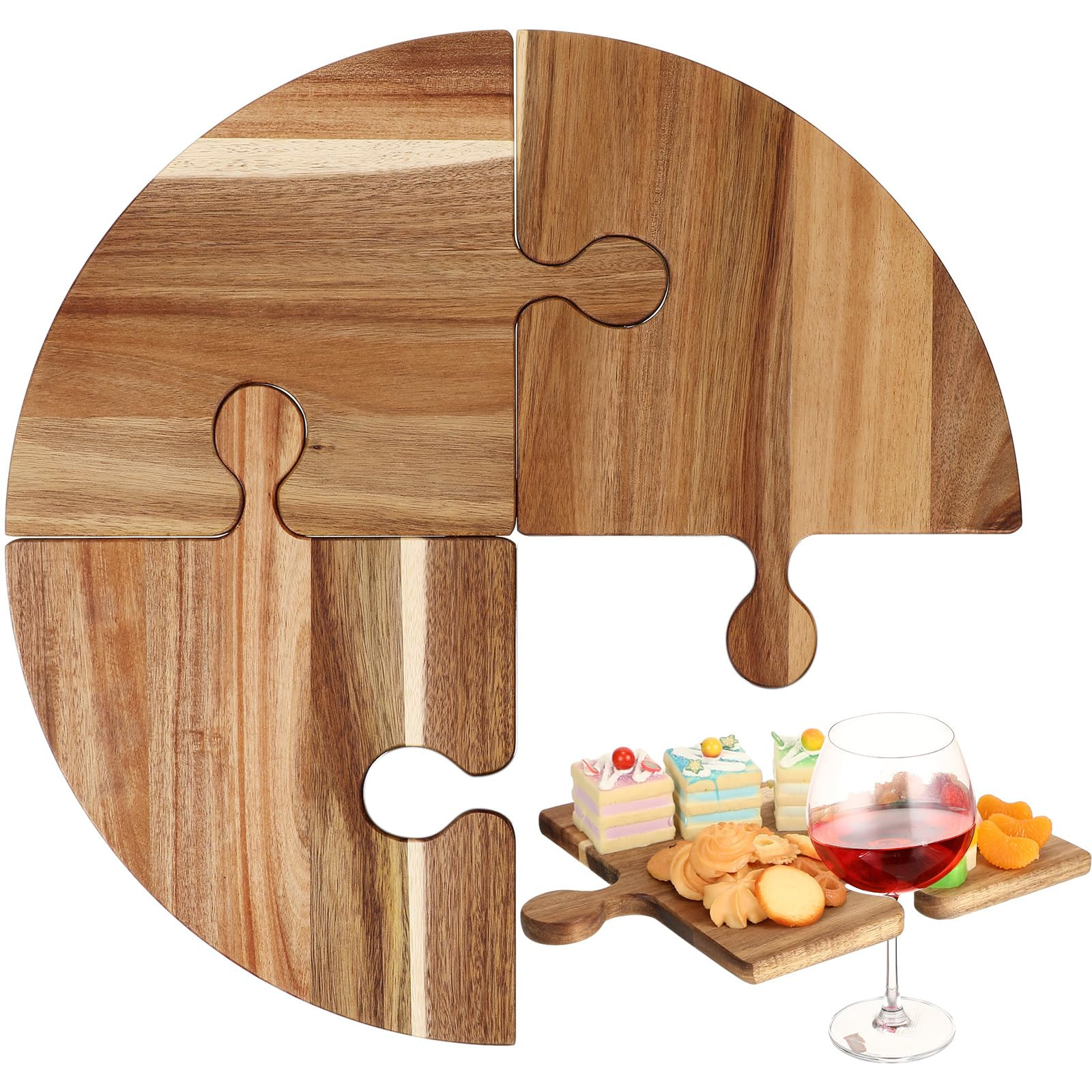 Acacia Wood Puzzle Serving Tray Cutting Board Set of 4 Large Charcuterie Boards with Handle Servi... | Amazon (US)