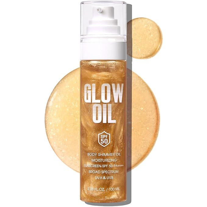 Body Glow Oil, Broad Spectrum SPF 50, Glitter Shimmer Sunscreen Body Oil Lotion with Sequin Mica,... | Amazon (US)