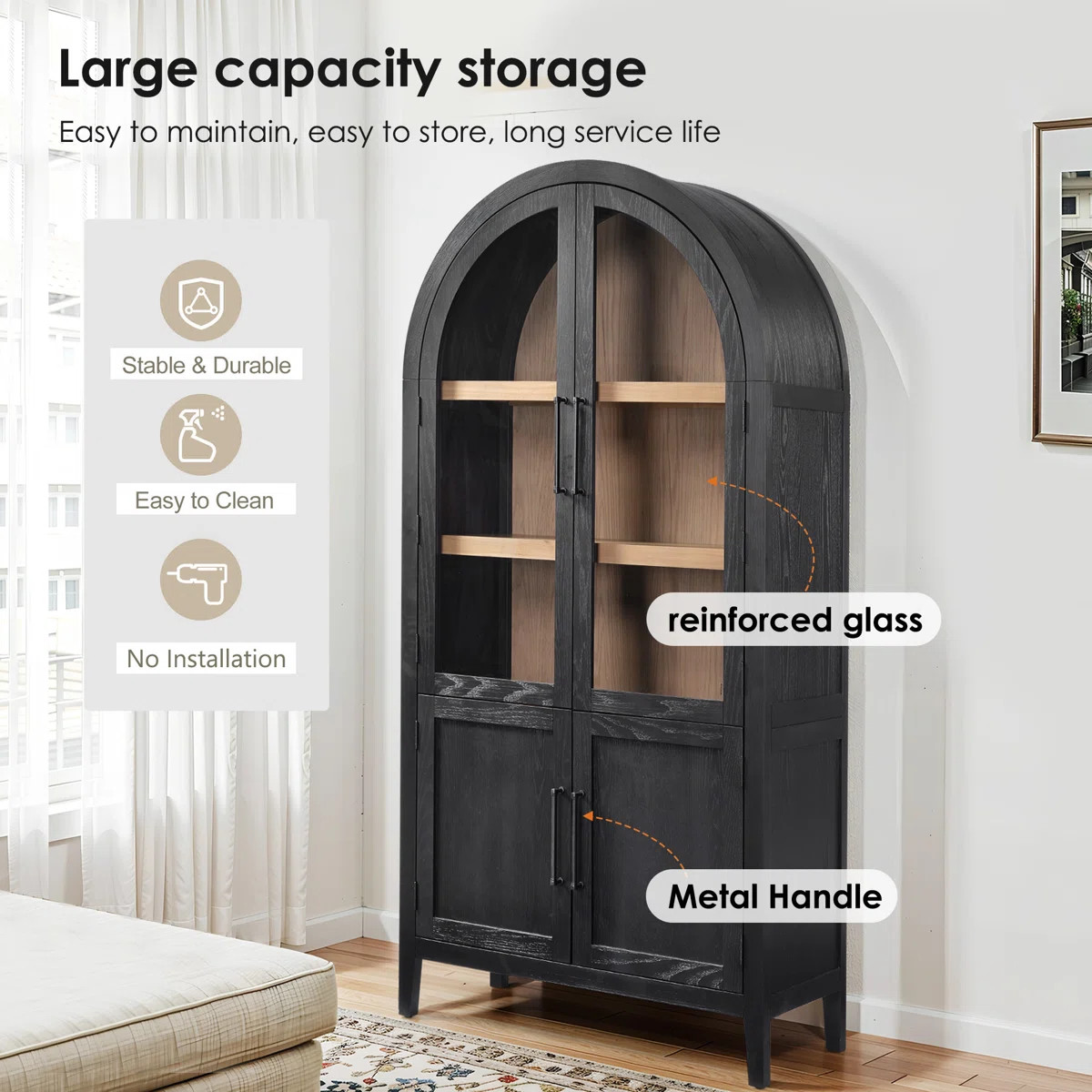 Jessim Camilla 78.7” Tall Mid Century Arched Display Cabinet, Rounded Bookshelf, Open Shelf Sto... | Wayfair North America