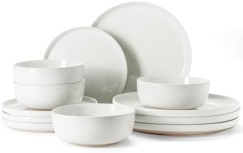 Famiware Milkyway Plates and Bowls Set, 12 Pieces Dinnerware Sets, Dishes Set for 4, White | Amazon (US)