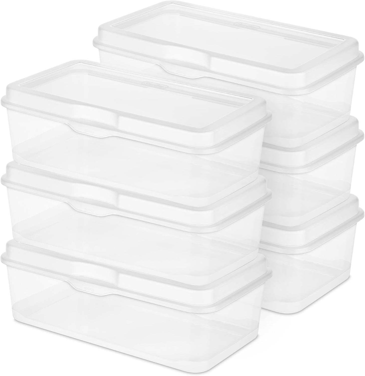 Sterilite Rectangular Large FlipTop, Clear Plastic Storage Box, 6-Pack | Amazon (US)