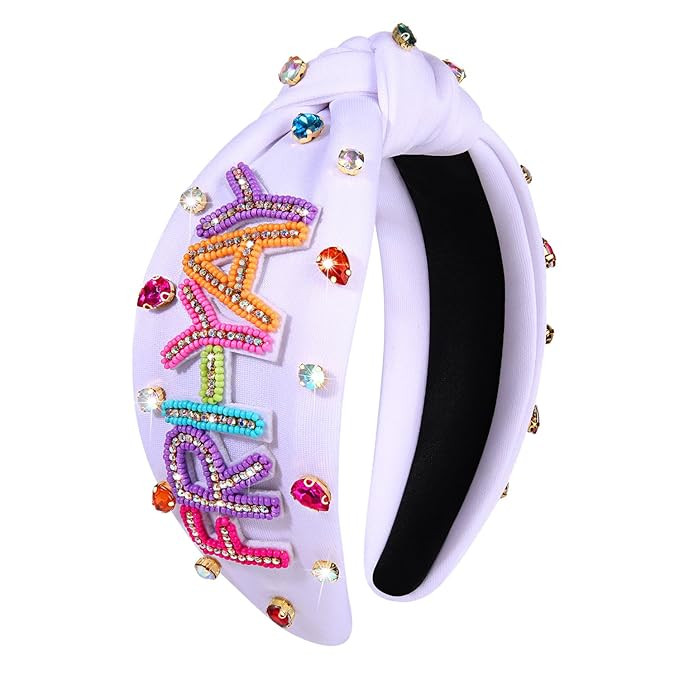 NVENF Headband, Teacher Crystal Pearl Knotted FRI-YAY Embellished Top Knot Headband, Back To Scho... | Amazon (US)