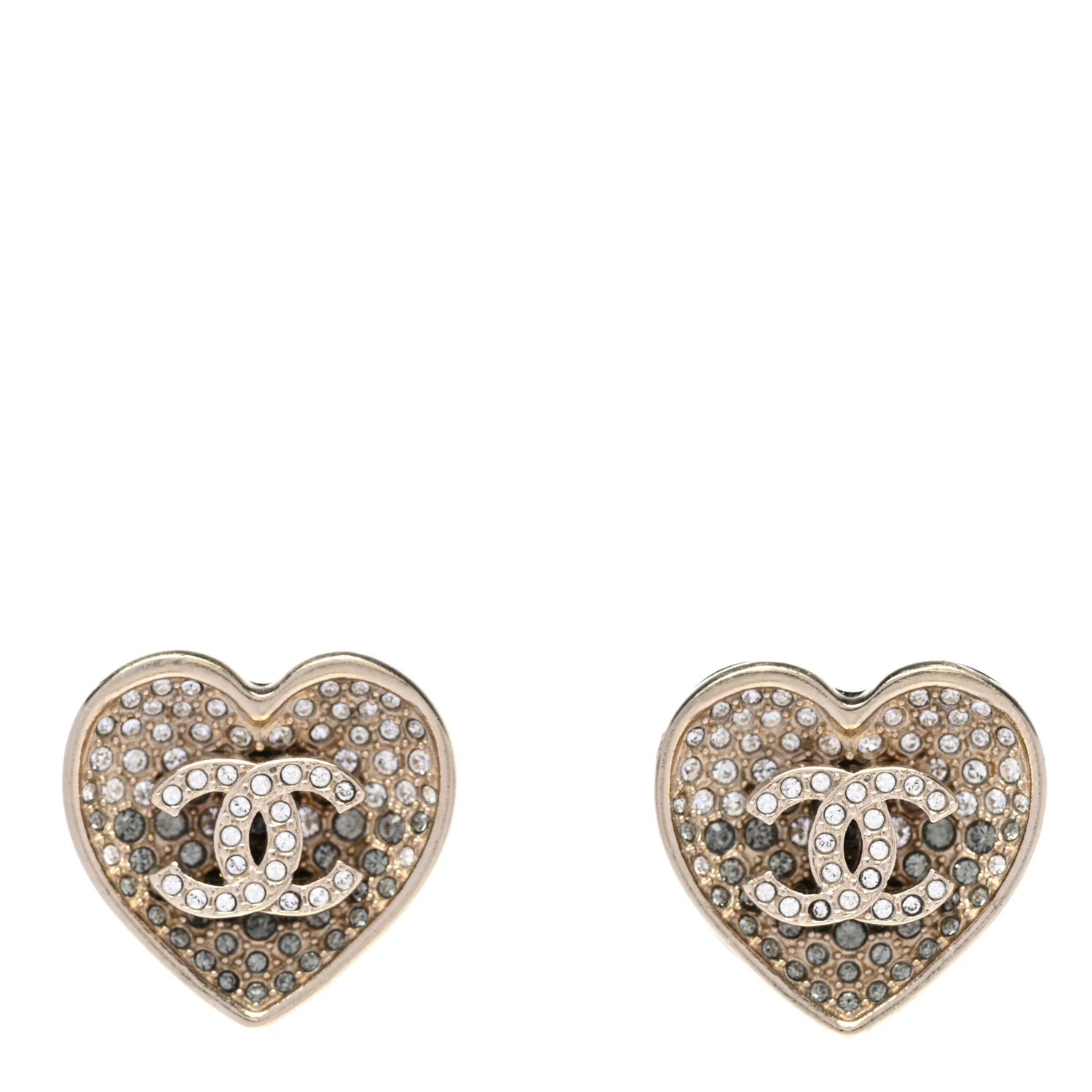 Crystal Metal CC Heart Earrings Gold | FASHIONPHILE (US)