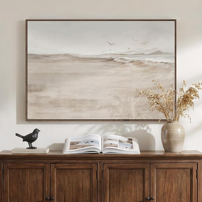 Framed Neutral Coastal Beach Canvas Wall Art, Abstract Landscape Canvas Prints Paintings for Wall... | Amazon (US)