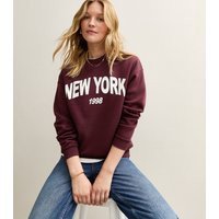 Women's Burgundy New York 1998 Crew Neck Sweatshirt New Look | New Look (UK)
