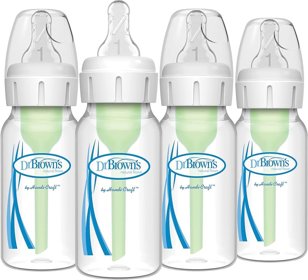 Dr. Brown's Natural Flow Anti-Colic Options+ Narrow Baby Bottles 4 oz/120 mL (Pack of 4), with Le... | Amazon (US)