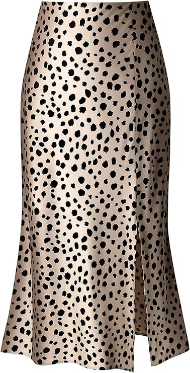 Keasmto Leopard Print Skirt for Women Cheetah High Waist Silk Satin Elasticized Skirts | Amazon (US)