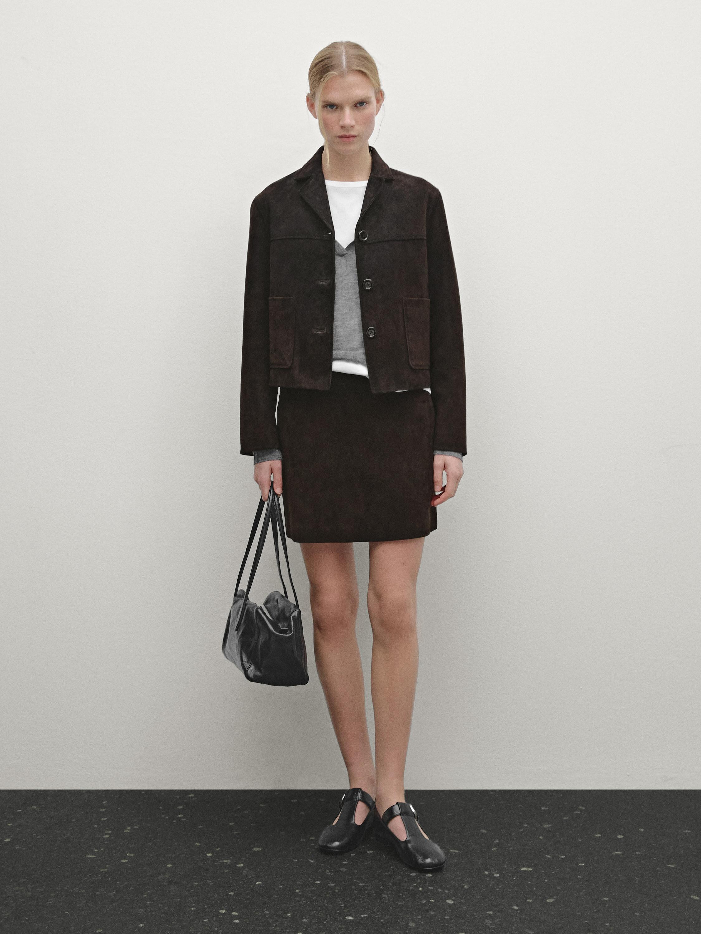 Short suede leather jacket | Massimo Dutti US