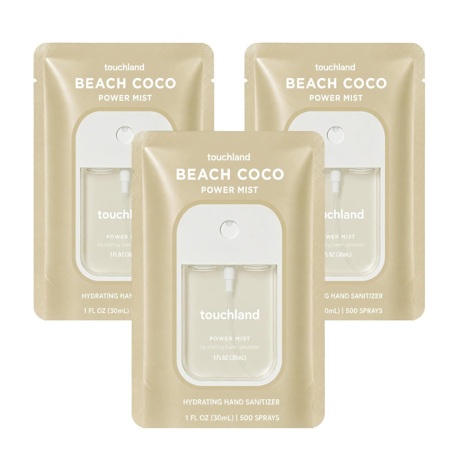 Touchland Beach Coco Hydrating Hand Sanitizer Spray, 3 Pack Travel Size | Amazon (US)