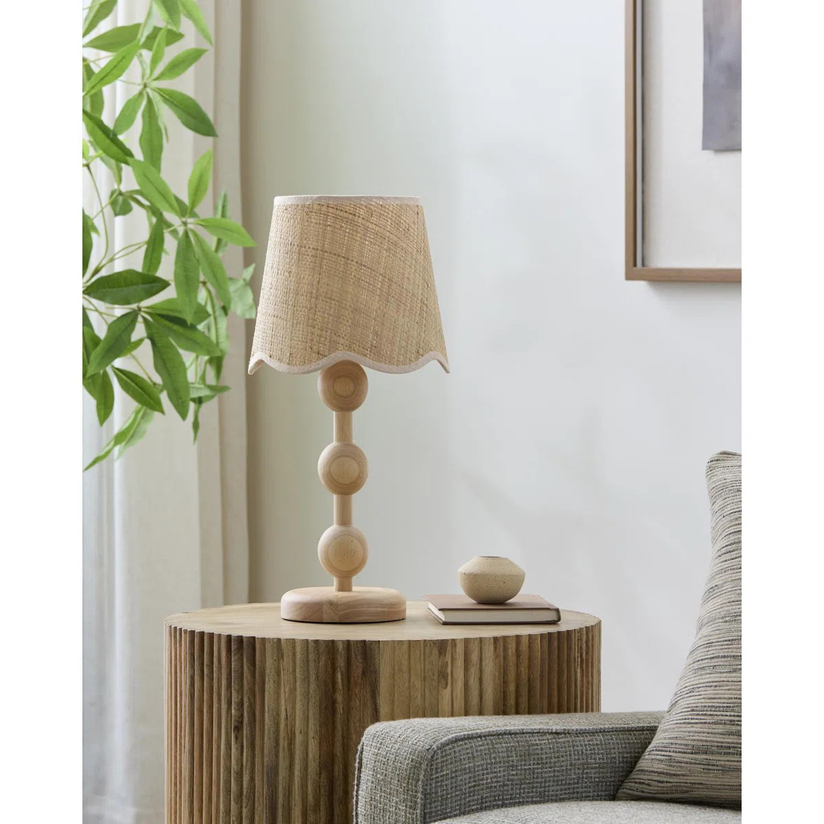 Cevyn Wooden Base Table Lamp with Seagrass Shade | Wayfair North America