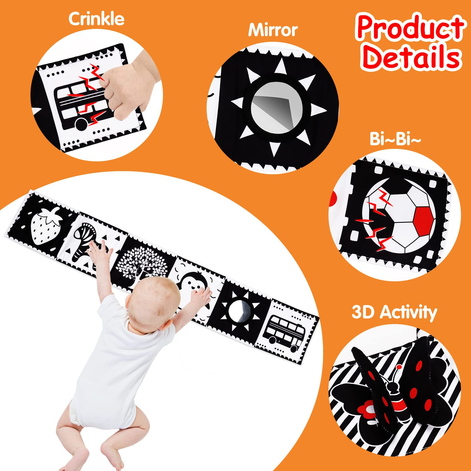 Black and White High Contrast Baby Toys 0-6 6-12 Months Soft Book for Newborn Brain Development T... | Amazon (US)