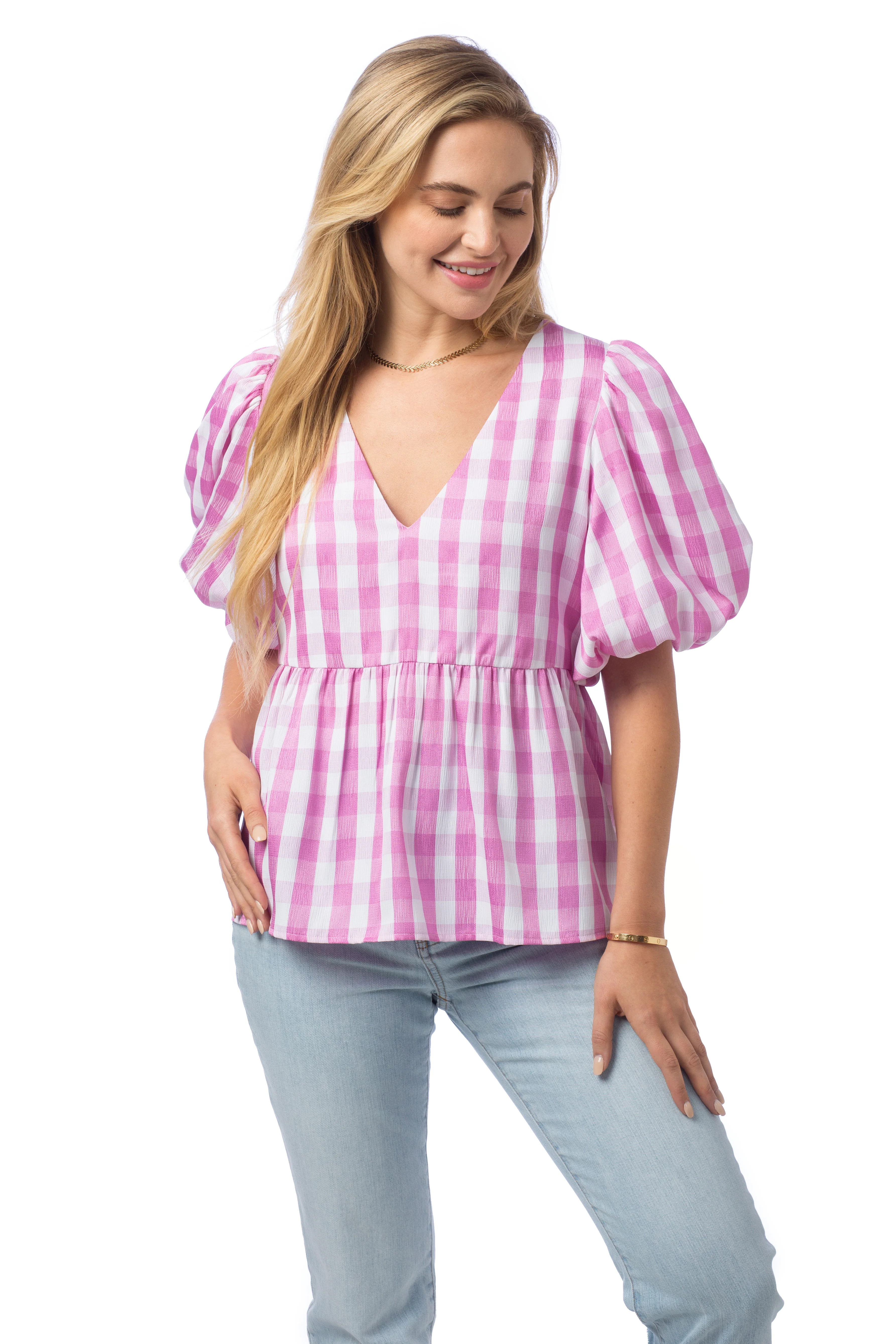 Jackie Top in Pink Gingham | CROSBY by Mollie Burch